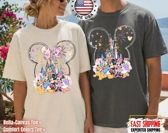 Retro Disney Mickey And Friends Casttle Shirts, Disneyland Princess Comfort Colors and Bella+Canvas Shirts, Gildan Sweatshirt and Hoodie