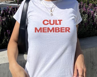 Cult Member Y2K Baby Tee, Oddly Specific Sarcastic Crop Top