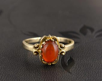Carnelian Gold Ring, Handmade Vintage Gemstone Ring, Dainty Orange Crystal Jewelry, Healing Energy Gift for Her, Boho Statement Ring
