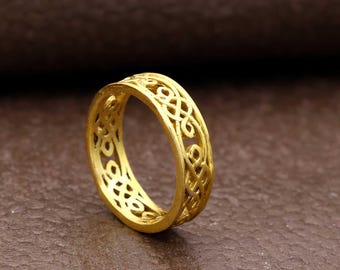 Celtic Knot Ring, Filigree Gold Band Ring, Celtic Wedding Ring, Knotwork Ring, Minimal Gold Ring, Unisex Band Ring, Vintage Style Ring