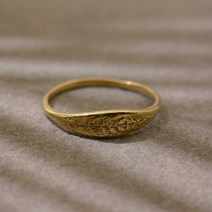 Graverad mässingsring, vintageblåsorkester, minimalistisk antik ring, nätt etsad ring, bohemiska mässingssmycken, handgjord hantverksring