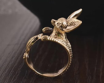 Fox Ring Gold Adjustable Animal Ring, Cute Woodland Fox Jewelry, Boho Statement Ring, Minimal Nature Ring Gift