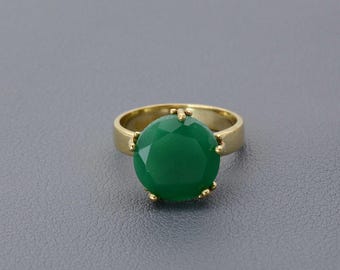 Green Gemstone Ring, Gold Plated Statement Ring, Green Onyx Style Ring, Cocktail Ring, Boho Gemstone Jewelry, Bold Fashion Ring,Gift for Her