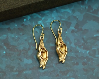 Handcrafted Goddess Figure Earring, Feminine Body Jewelry, Empowerment Gold Drop Dangle, Women Symbol Boho Art Earring Gift