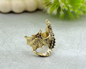 Dragon Head Adjustable Ring, Fantasy Dragon Ring, Gothic Dragon Jewelry, Mythical Creature Ring, Unisex Statement Ring Gift