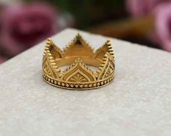 Anello con corona in oro per donna, anello con corona da principessa reale, gioiello con corona placcato in oro, elegante regalo boho vintage per lei