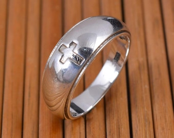 925 Sterling Silver Cross Ring, Christian Faith Band, Minimalist Religious Ring for Men Women, Handmade Silver Cross Jewelry Giftry