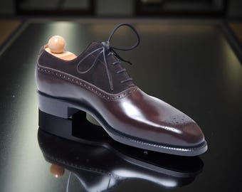 Zapatos Oxford de vestir formales para hombre, de piel marrón y ante, con cordones, hechos a mano.