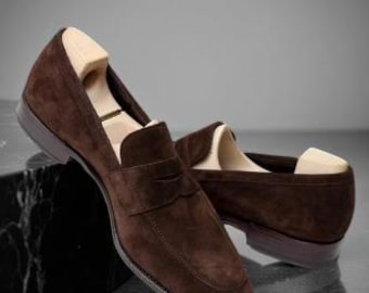 Handgemaakte suède penny loaferschoenen voor heren, mocassinschoenen, instappers