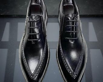 Custom made Men's Black Cowhide Leather Oxford Lace up Wedding Handmade Shoes