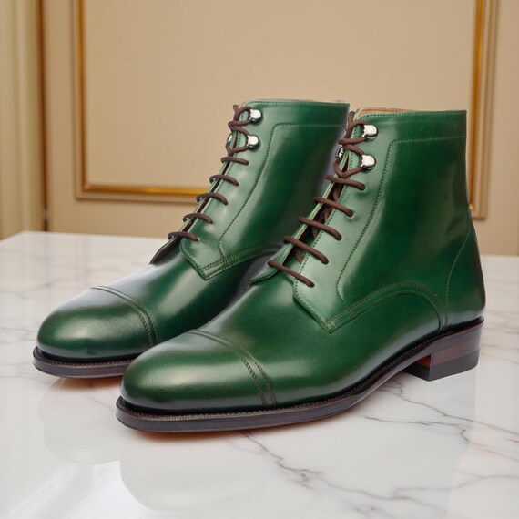 green emerald velvet dress Men Chelsea Army Green Genuine Leather Boots