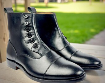 Men’s Handmade Leather Button Boots | Victorian Style Ankle Boots | Premium Custom Dress Boots