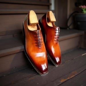 Handmade Genuine Leather Tan Oxford Lace Up Dress Casual Formal Shoes For Men
