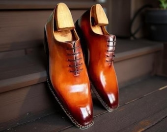 Handmade Genuine Leather Tan Oxford Lace Up Dress Casual Formal Shoes For Men