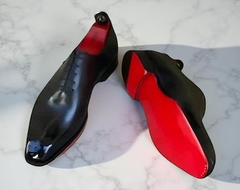 Luxury Red Bottom Black Oxfords | Handmade Leather Dress Shoes, Brogue men Shoe