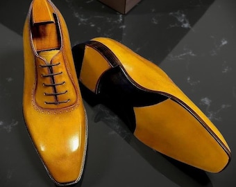 Handmade men yellow leather oxford shoes, formal dress leather shoes for mens