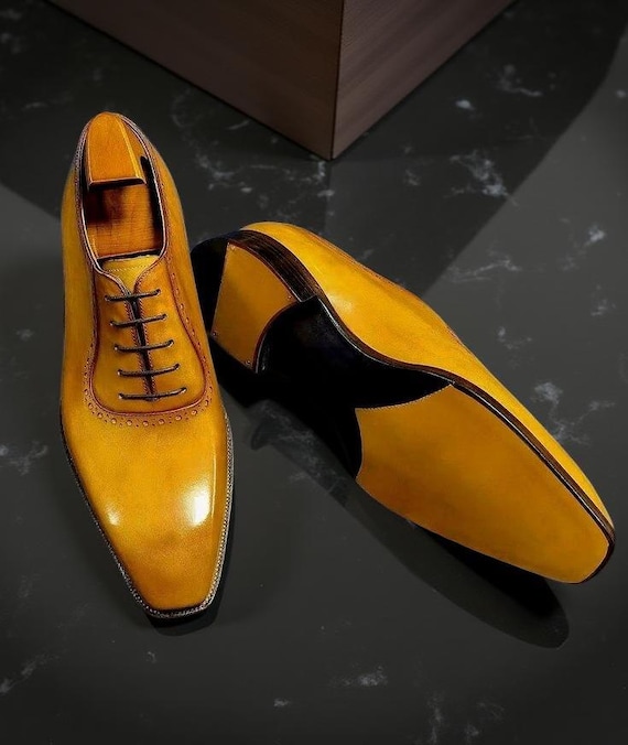 mens leather dress shoes australia Handmade Men Yellow Leather Oxford Shoes, Formal Dress Leather Shoes for  Mens