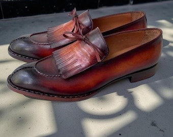 Custom Made Men's Two Tone Leather Slip On Moccasin Loafer Casual Wear Shoes Men