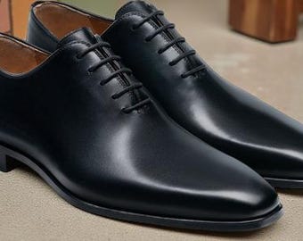 Handmade  Black Leather Oxford Lace Up Shoe For Men , Formal Shoes, Weeding Shoes, Party Shoes