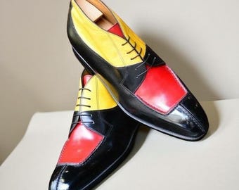 Nuevos zapatos formales de cuero de 3 tonos hechos a mano con cordones para fiesta para hombre