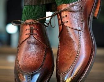 Zapatos Derby de vestir formales con cordones de cuero marrón de primera calidad para hombre, hechos a medida
