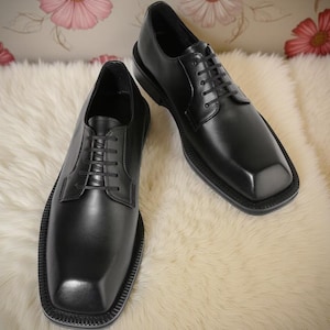 Foti square toe black leather lace-up tie oxford shoes men 9.5 Amazon.com | Men main image 4
