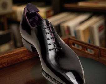 Handmade Black Original Leather Formal Oxford Lace Up Dress Office Shoes For Men