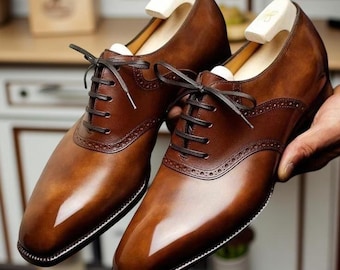 Handgemaakt bruin leren Oxford herenschoenen customizen herenschoenen Feest Bruiloft