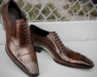Men Handmade Leather Shoes Brown Oxford Shoes Borgue Classic Lace-Up Shoe