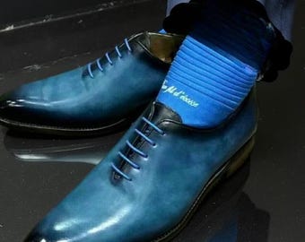 Custom Made Men's Blue Leather Oxford Lace Up Fashion Shoes