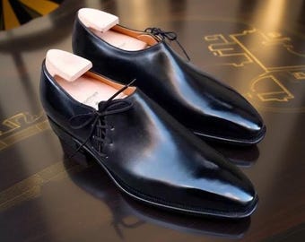 Genuine Men's Handmade Leather Shoes, Black Lace Up Dress Formal Shoes For Men's