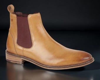 Men’s Handmade Tan Leather Chelsea Boots | Genuine Leather Ankle Boots | Classic Slip-On Dress Boots for Men