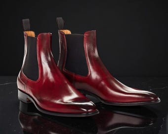 Handgemaakte bordeauxrode leren chelseaboots heren | Formele schoenen | Formele kleding