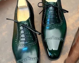 Premiumkwaliteit op maat gemaakte donkergroene leren oxford veterschoenen kopen
