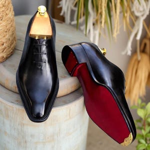 Hand Made Premium Black Wholecut Oxford Shoes with HandFinished Red Leather Sole