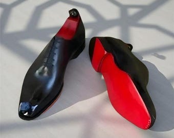 Zapatos Oxford negros de lujo con suela roja / Zapatos de vestir de cuero hechos a mano, zapatos brogue para hombre