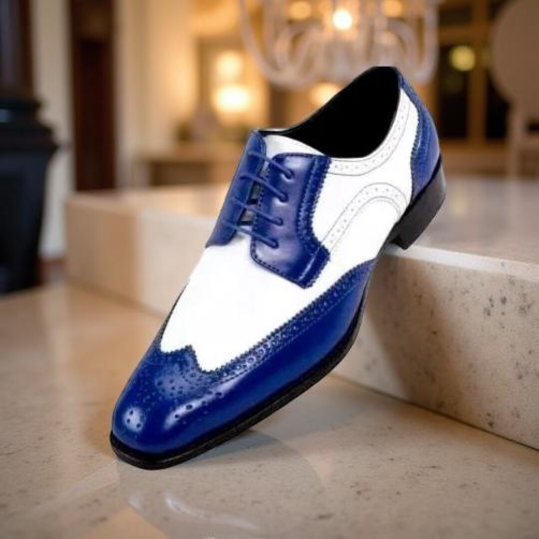 blue and white dress shoes men Spectator shoes in white, blue & brown leather at Hockerty