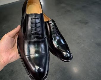 Handmade Mens Black Formal Lace Up Dress Shoes, Men Leather Oxford Shoes