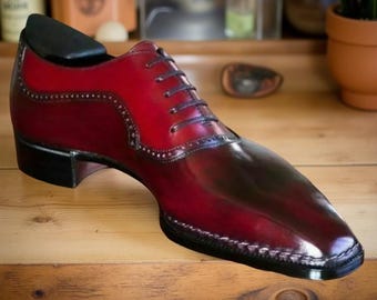 Zapatos Oxford de cuero rojo hechos a mano para hombre, zapatos formales con cordones para fiesta, zapatos Oxford de cuero genuino personalizados, regalo de Navidad.