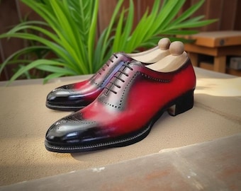 Handgemaakte lederen rode en zwarte Borgue Oxford formele schoenen met veters