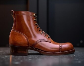 Men handmade Leather Brown Leather Boot, Ankle Boots Wingtip Derby Lace Up Boots