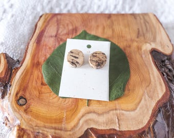 Handgemachte gestockte Buche Ohrstecker | Natürliche Holz Schmuck