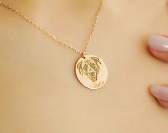 Custom Pet Portrait Name Necklace, Dog or Cat Photo Pendant, Engraved Pet Memorial Jewelry, Personalized Gift for Pet Lovers, Gift for Her