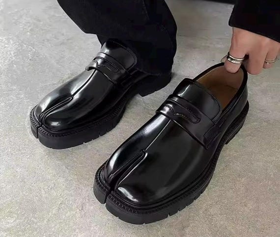 Black Patent Tabi Loafers | Split Toe, Thick Sole Slip-on - Etsy