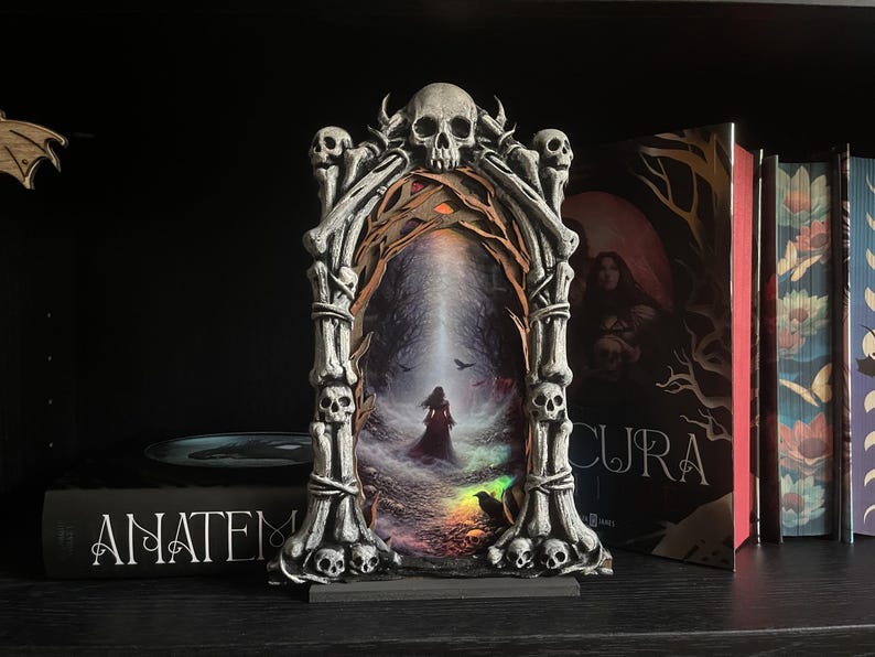 Dark Fantasy Book Nook – Eating Woods Bone Arch Portal – Anathema Inspired Bookshelf Insert – Gothic Dark Academia Decor – Romantasy Gift image 9