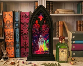 FBAA Inspired Book Nook – Blood and Ash Fantasy Inspired – Crimson Dagger & Wolves – Romantasy Shelf Decor – Fantasy Reader Gift