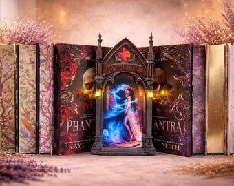 Dark Gothic Book Nook with Lights – Sinful Trials Manor Scene – Dark Romance Fantasy Bookshelf Decor – BookTok Gift