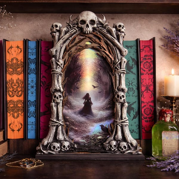 BookNook Fantasy Sombre – Portail Arche d’Os Forêt Dévorante – Décor Inspiré Anathema pour Bibliothèque – Gothique Dark Academia – Romantasy