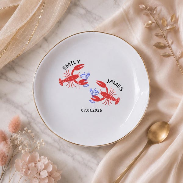 Personalized Lobster Ring Dish, Gift for Couple, Nautical Jewelry Dish, Wedding Gift for Bride, Coastal Engagement Gift, Trinket Keepsake