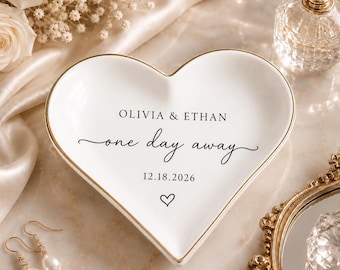 Plato para anillos personalizado con nombres y fecha, plato para anillos de compromiso personalizado, regalo para despedida de soltera, regalo de boda para la pareja, regalo para la novia